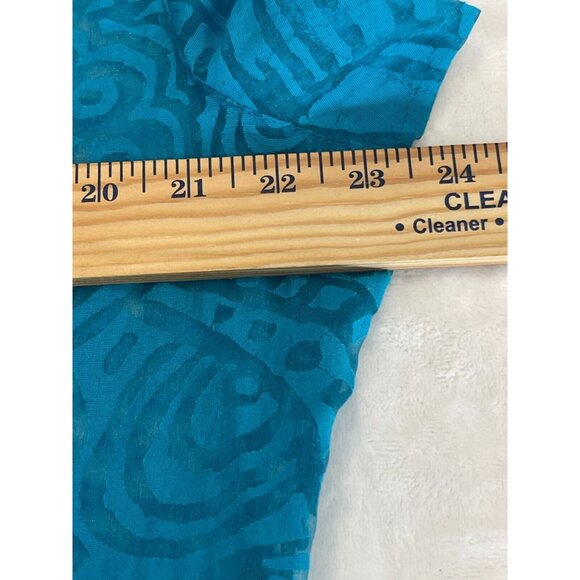 Chicos Womens Sheer Teal Abstract Button Up Blouse Size 2 Short Sleeve Pockets - Picture 8 of 8